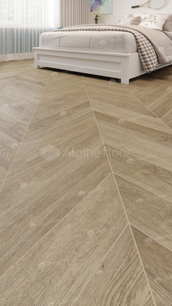 Кварц-виниловая напольная плитка серии ALPINE FLOOR CHEVRON ALPINE LVT Дуб Ваниль Селект Chevron