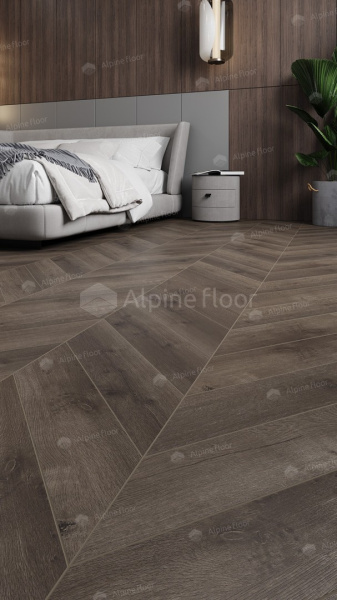 Кварц-виниловая напольная плитка серии ALPINE FLOOR CHEVRON ALPINE LVT Дуб Антарес Chevron