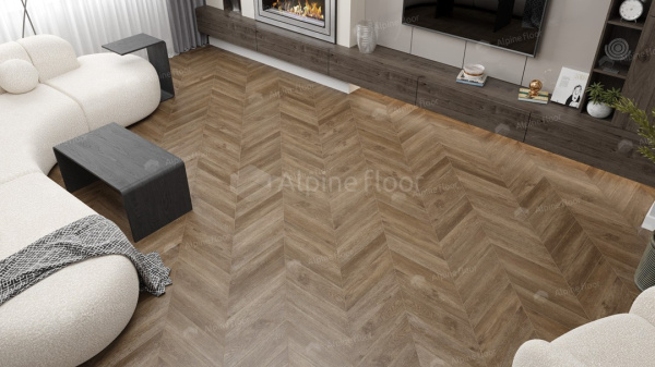 Кварц-виниловая напольная плитка серии ALPINE FLOOR CHEVRON ALPINE LVT Макадамия Chevron